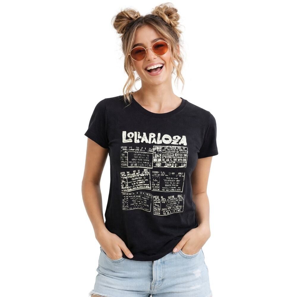 LOLLAPALOOZA Women's Festival Graphic Crew Neck Short Sleeve TShirt Black Medium